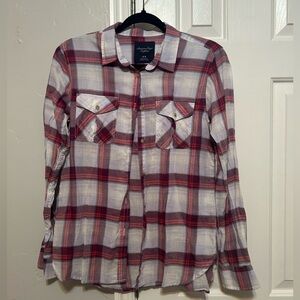 American Eagle Outfitters Red and White Plaid Shirt